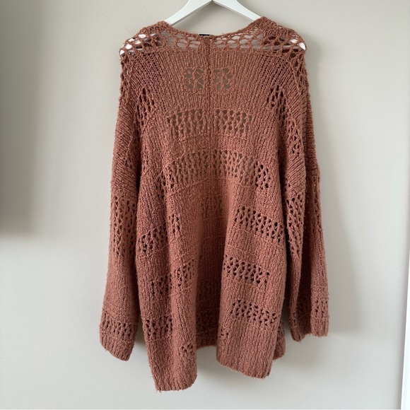 Rag Poets Slouchy Cable Knit Cardigan Oversized Open Front Mauve Pink Boho Beach - Picture 8 of 11